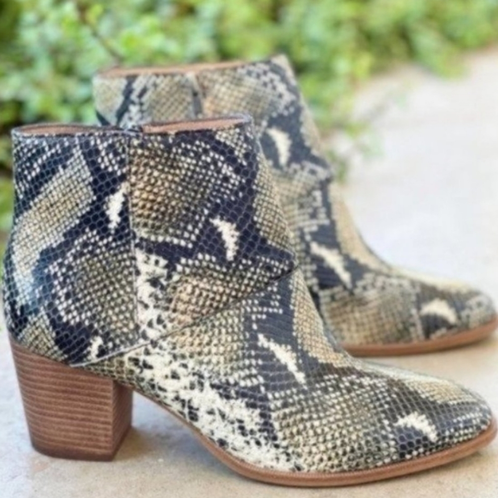 Madewell Rosie Snakeskin Heeled Booties Ankle Boots Neutral Boho Python 7 New - Picture 2 of 8
